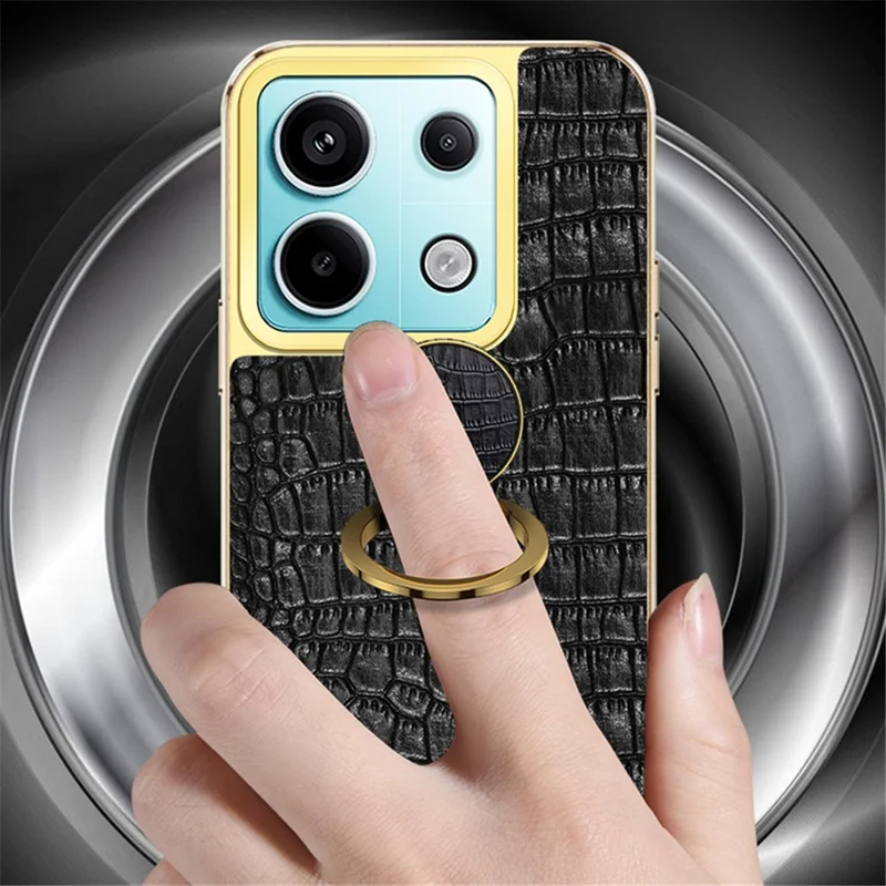 For Xiaomi Redmi Note 13 Pro 5G / Poco X6 5G Cell Phone Case Crocodile Texture Leather+TPU Cover with Ring Kickstand - White
