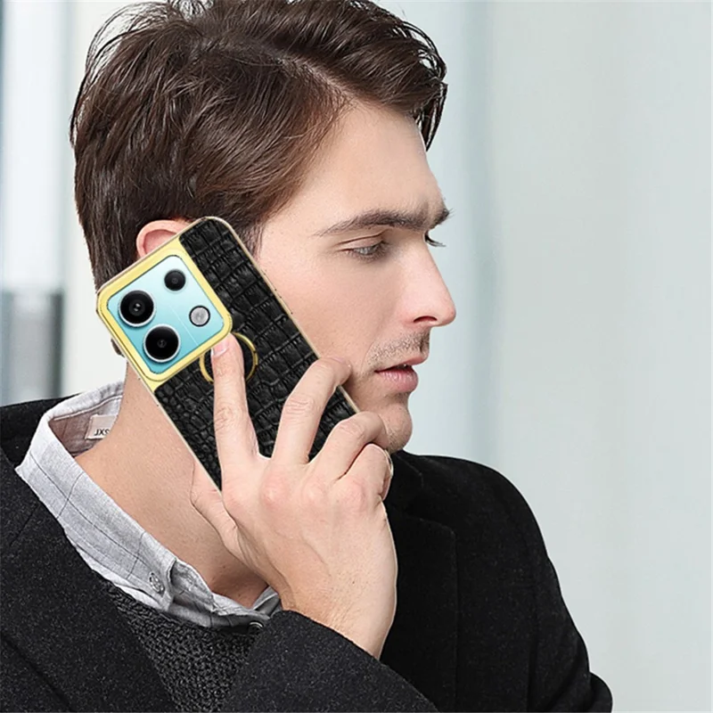 For Xiaomi Redmi Note 13 Pro 5G / Poco X6 5G Cell Phone Case Crocodile Texture Leather+TPU Cover with Ring Kickstand - White
