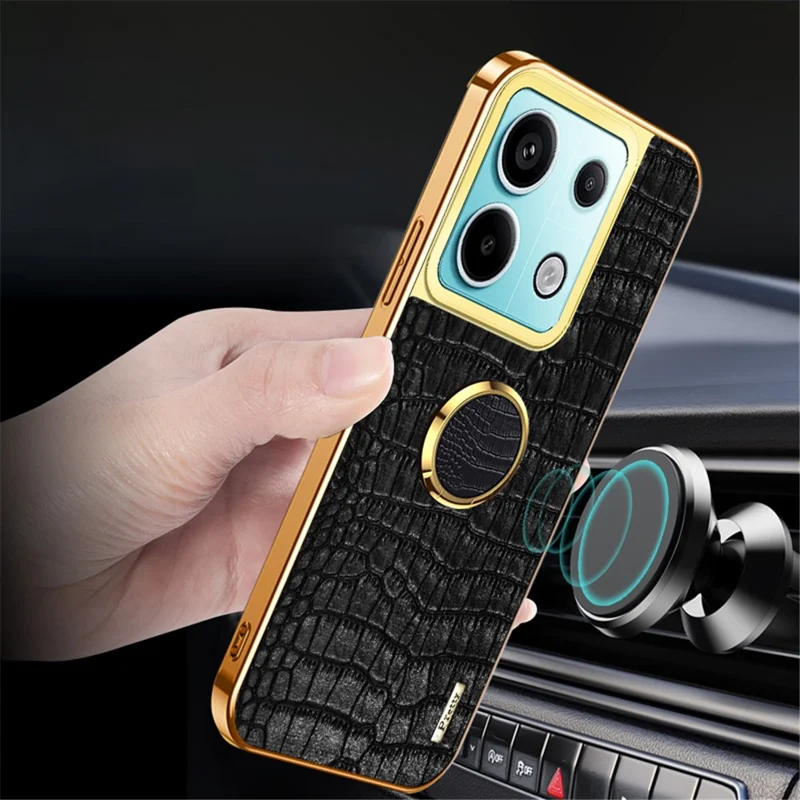 For Xiaomi Redmi Note 13 Pro 5G / Poco X6 5G Cell Phone Case Crocodile Texture Leather+TPU Cover with Ring Kickstand - White
