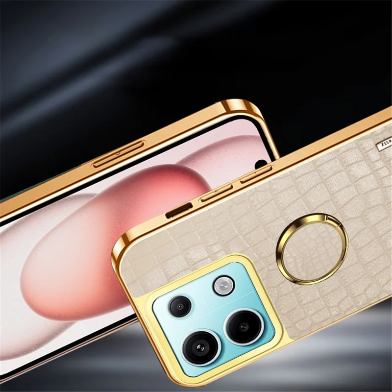 For Xiaomi Redmi Note 13 Pro 5G / Poco X6 5G Cell Phone Case Crocodile Texture Leather+TPU Cover with Ring Kickstand - White