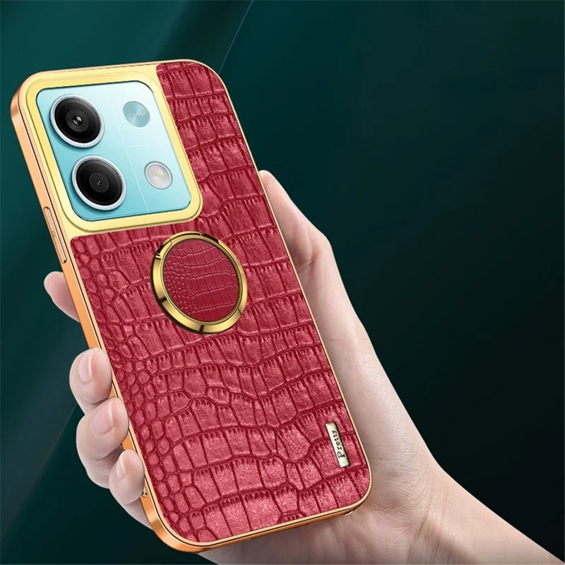 For Xiaomi Redmi Note 13 5G Cell Phone Case 6D Electroplating Ring Kickstand Leather+TPU Cover - Black