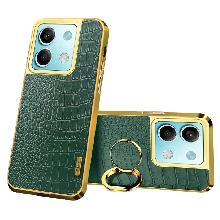 For Xiaomi Redmi Note 13 5G Cell Phone Case 6D Electroplating Ring Kickstand Leather+TPU Cover - Green