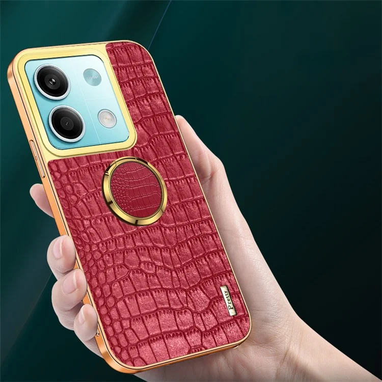 For Xiaomi Redmi Note 13 5G Cell Phone Case 6D Electroplating Ring Kickstand Leather+TPU Cover - Green