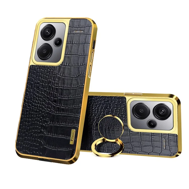 For Xiaomi Redmi Note 13 Pro+ 5G Case 6D Electroplating Ring Kickstand Anti-drop Cell Phone Cover - Black