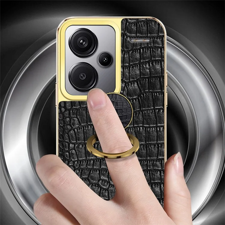 For Xiaomi Redmi Note 13 Pro+ 5G Case 6D Electroplating Ring Kickstand Anti-drop Cell Phone Cover - Black