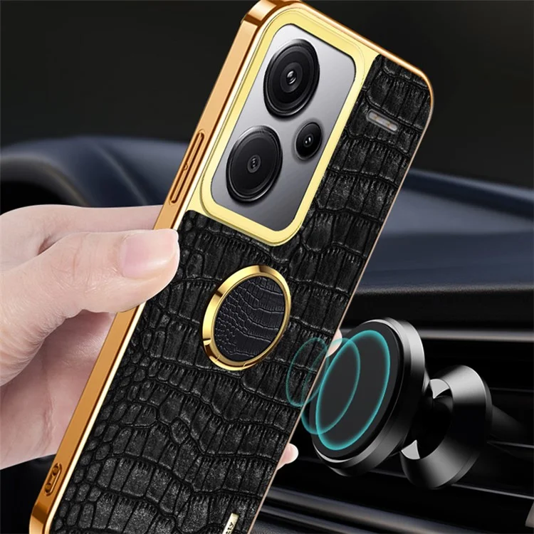 For Xiaomi Redmi Note 13 Pro+ 5G Case 6D Electroplating Ring Kickstand Anti-drop Cell Phone Cover - Black
