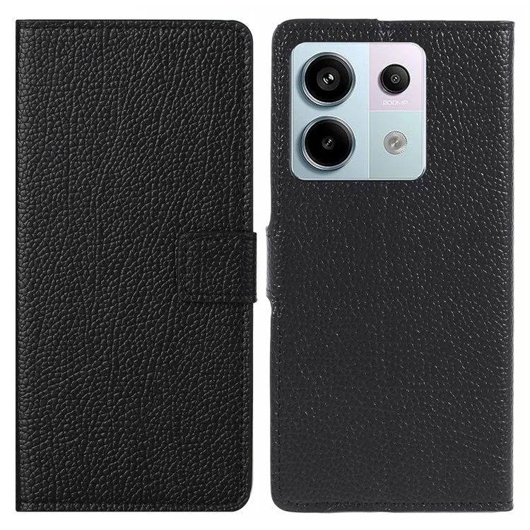 For Xiaomi Redmi Note 13 5G Leather Case Litchi Texture Phone Cover with Wallet - Black