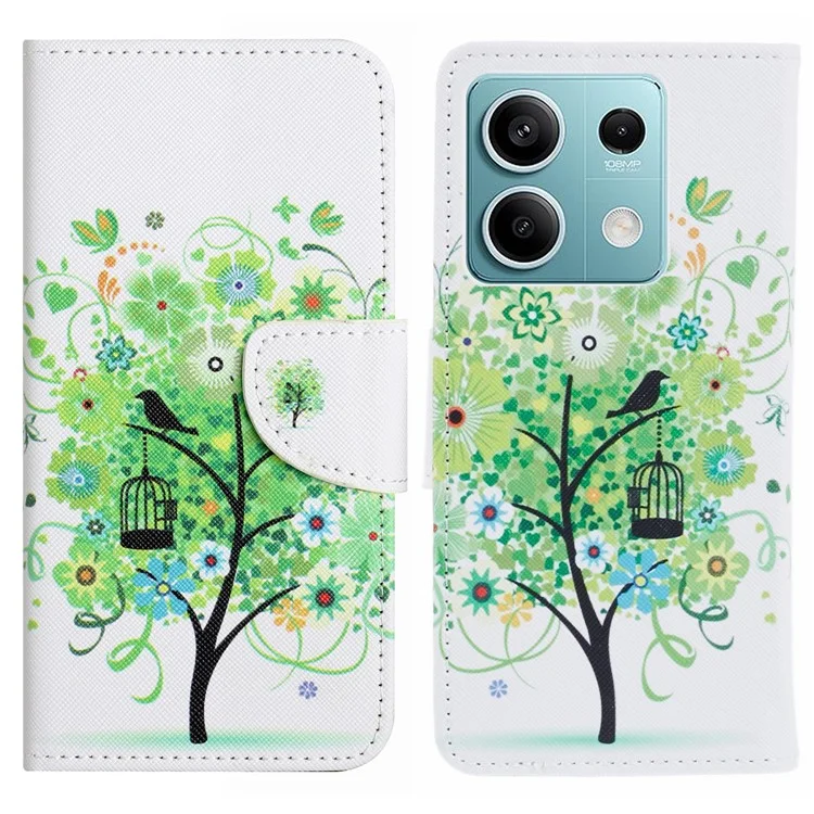 Capa de Telefone para Xiaomi Redmi Note 13 5G PU Leather Cross Texture Wallet Cover - Árvore Verde