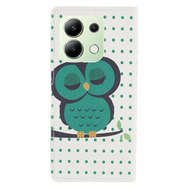 For Xiaomi Redmi Note 13 4G Case Wallet PU Leather Pattern Printing Phone Cover - Dots / Owl