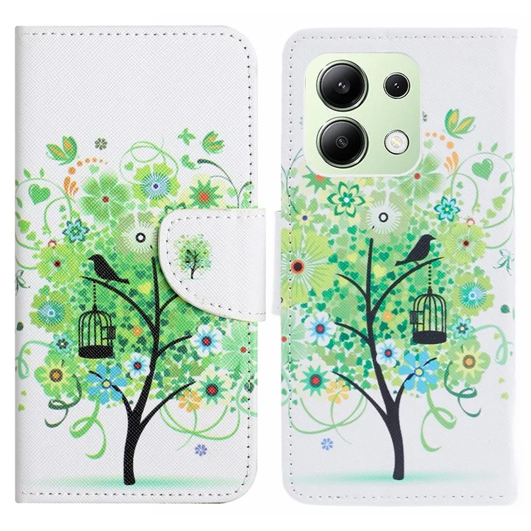 For Xiaomi Redmi Note 13 4G Wallet Flip Cover PU Leather Pattern Phone Case Cross Texture - Green Tree