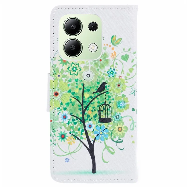 For Xiaomi Redmi Note 13 4G Wallet Flip Cover PU Leather Pattern Phone Case Cross Texture - Green Tree