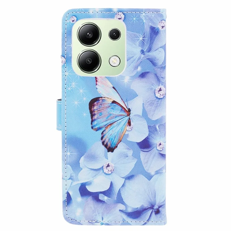 For Xiaomi Redmi Note 13 4G Phone Case Leather 3D Pattern Magnetic Folio Cover - Flower and Butterfly