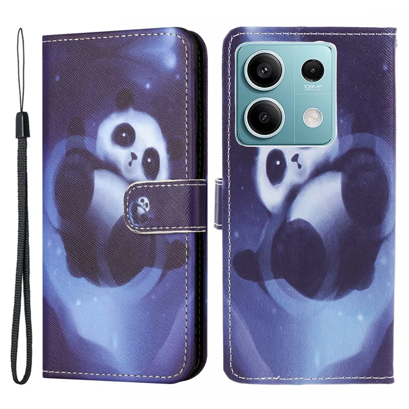 For Xiaomi Redmi Note 13 4G Phone Case Leather 3D Pattern Magnetic Folio Cover - Panda
