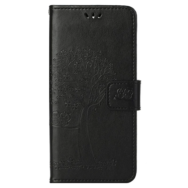 For Xiaomi Redmi Note 13 4G Cell Phone Case Owl Tree Imprinted PU Leather Stand Cover - Black