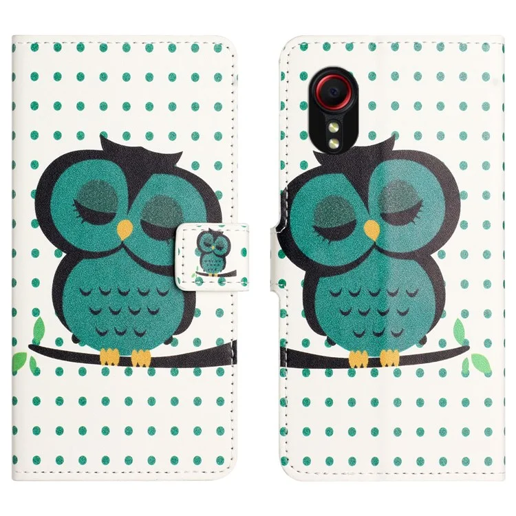Für Samsung Galaxy Xcover7 Case Leather Printed Pattern Phone Protective Cover - Dots / Owl