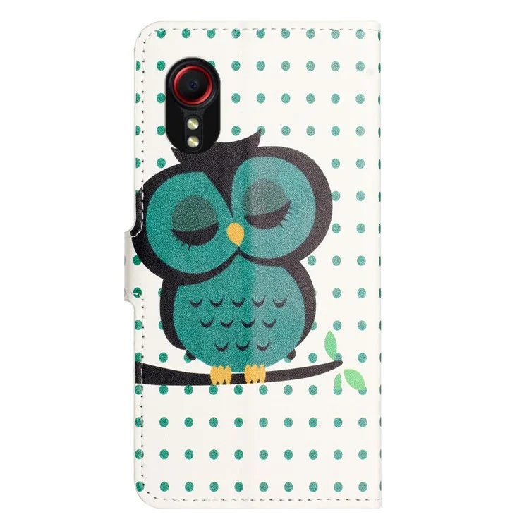 Für Samsung Galaxy Xcover7 Case Leather Printed Pattern Phone Protective Cover - Dots / Owl