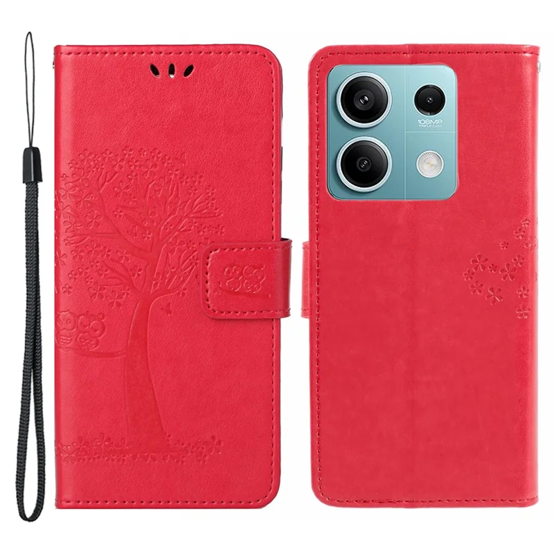 For Xiaomi Redmi Note 13 Pro 5G / Poco X6 5G Cell Phone Case Imprinted Anti-fall Leather Wallet Cover - Red