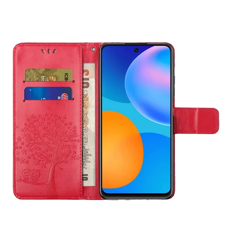 For Xiaomi Redmi Note 13 Pro 5G / Poco X6 5G Cell Phone Case Imprinted Anti-fall Leather Wallet Cover - Red