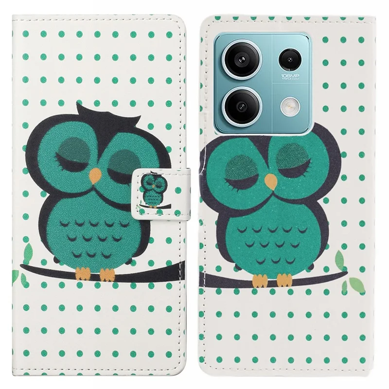 Pour Xiaomi Redmi Note 13 Pro 5G / Poco X6 5G Coque Impression de motif Folio Cuir PU Housse de téléphone - Pois / Hibou