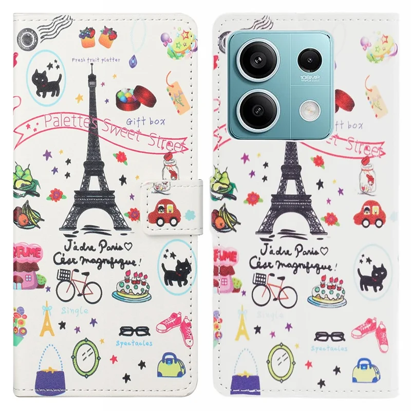 For Xiaomi Redmi Note 13 Pro 5G / Poco X6 5G Case Pattern Printing Folio PU Leather Phone Cover - Iron Tower