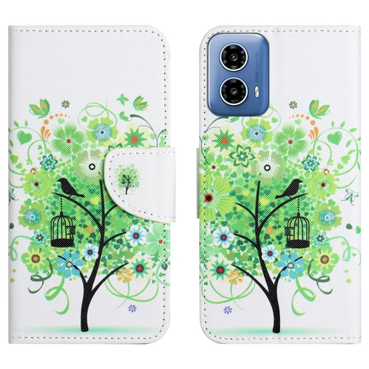 For Motorola Moto G34 5G Magnetic Case Pattern Design Wallet Phone Cover - Green Tree