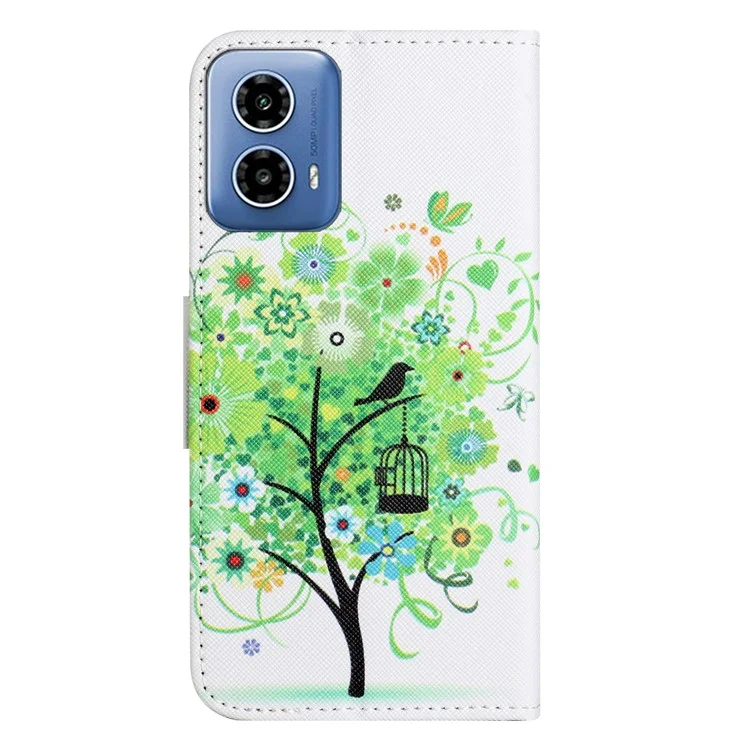 For Motorola Moto G34 5G Magnetic Case Pattern Design Wallet Phone Cover - Green Tree