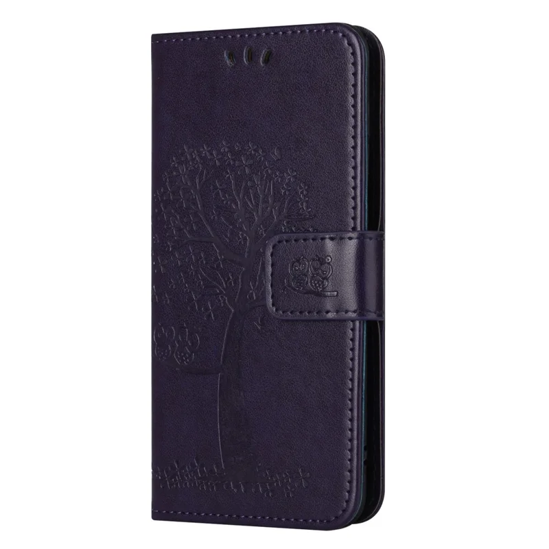 Für Motorola Moto G45 5G / G34 5G Handyhülle Eule Baum Geprägt Anti-Fall Leder Ständer Geldbörse Cover - Dunkel Lila