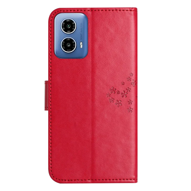For Motorola Moto G45 5G / G34 5G Cell Phone Case Owl Tree Imprinted Anti-Fall Leather Stand Wallet Cover - Red