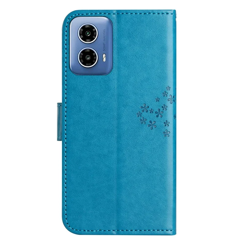 For Motorola Moto G45 5G / G34 5G Cell Phone Case Owl Tree Imprinted Anti-Fall Leather Stand Wallet Cover - Blue