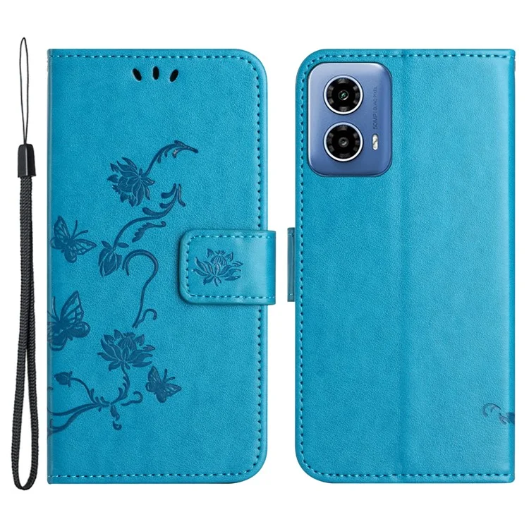 Per Motorola Moto G45 5G / G34 5G Custodia Stampata Antiurto Stand Portafoglio in Pelle PU Cover per Cellulare - Blu
