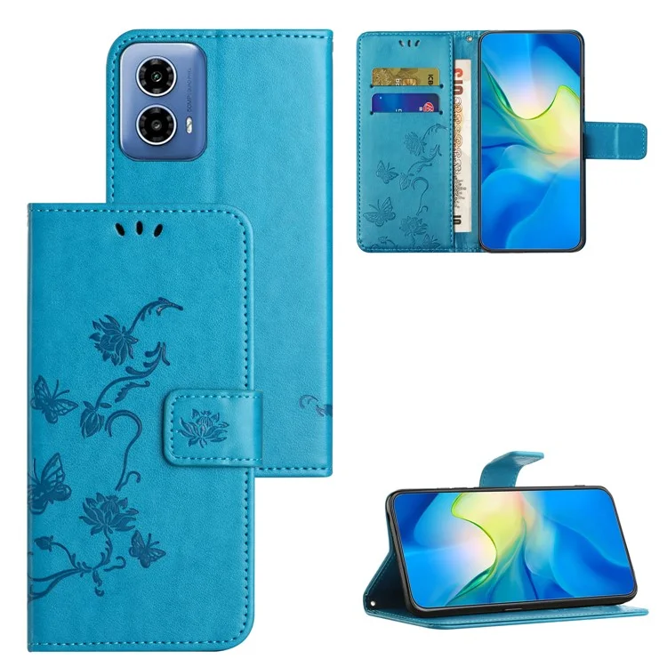 Per Motorola Moto G45 5G / G34 5G Custodia Stampata Antiurto Stand Portafoglio in Pelle PU Cover per Cellulare - Blu