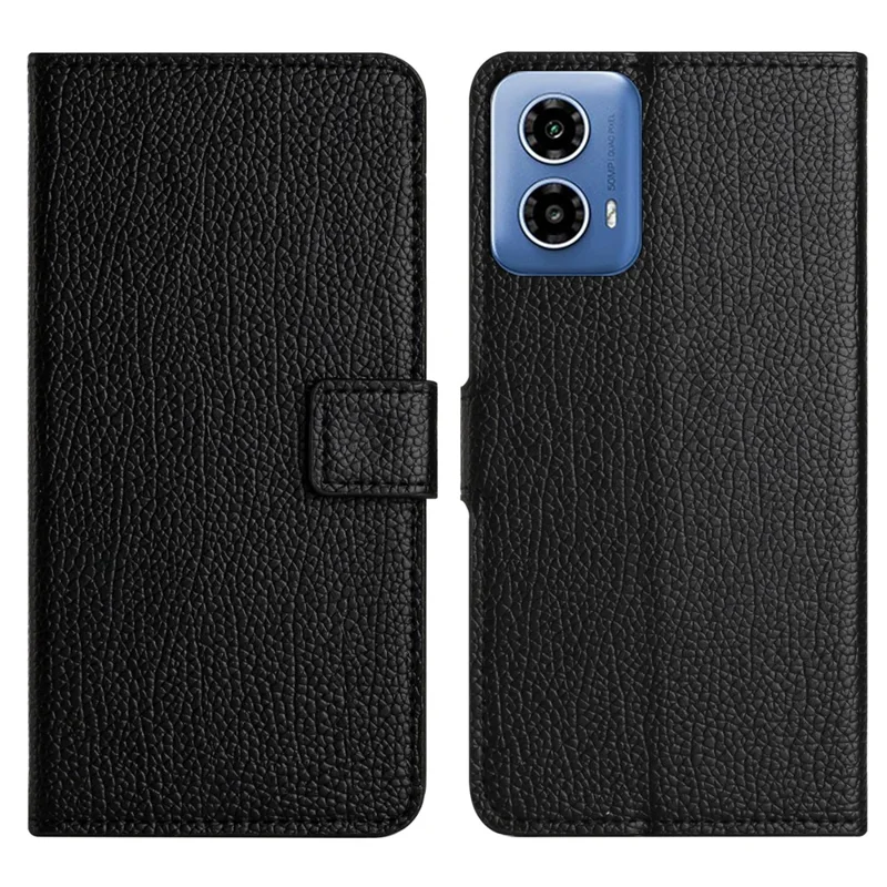 For Motorola Moto G45 5G / G34 5G Cell Phone Case Litchi Texture Full Protection PU Leather Wallet Cover - Black