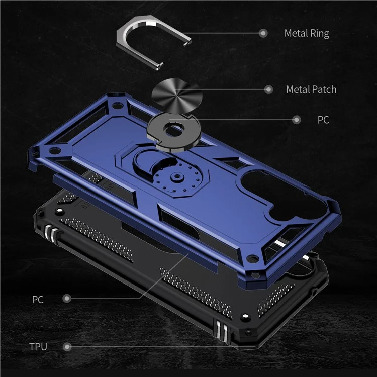 For Samsung Galaxy A35 5G Cell Phone Case Ring Kickstand TPU+PC Drop-proof Back Cover - Blue