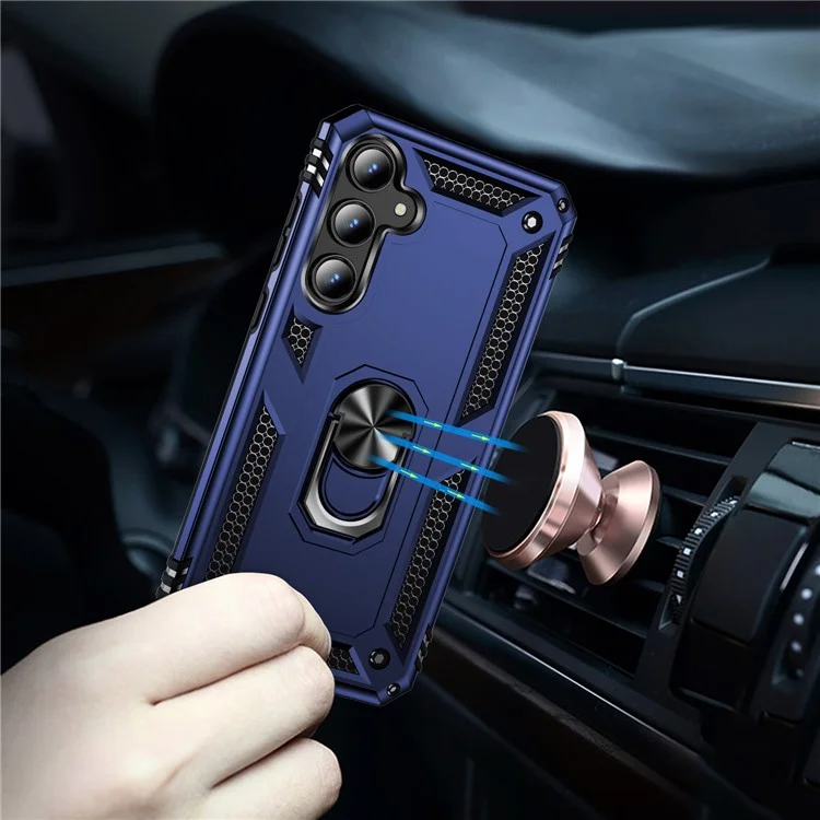 For Samsung Galaxy A35 5G Cell Phone Case Ring Kickstand TPU+PC Drop-proof Back Cover - Blue