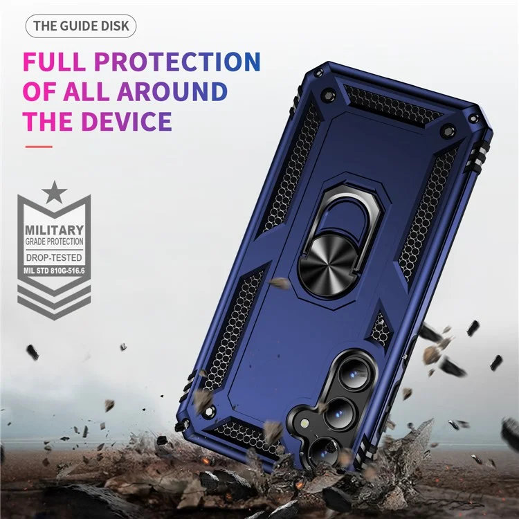 For Samsung Galaxy A35 5G Cell Phone Case Ring Kickstand TPU+PC Drop-proof Back Cover - Blue