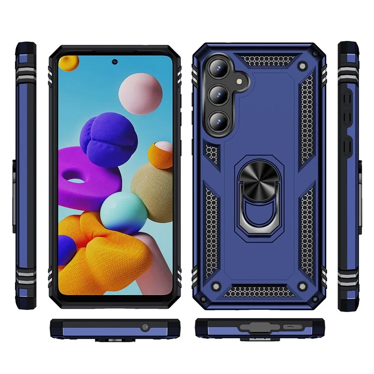 For Samsung Galaxy A35 5G Cell Phone Case Ring Kickstand TPU+PC Drop-proof Back Cover - Blue