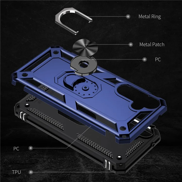 For Samsung Galaxy A55 5G Cell Phone Case Anti-scratch TPU+PC Cover with Ring Kickstand - Blue