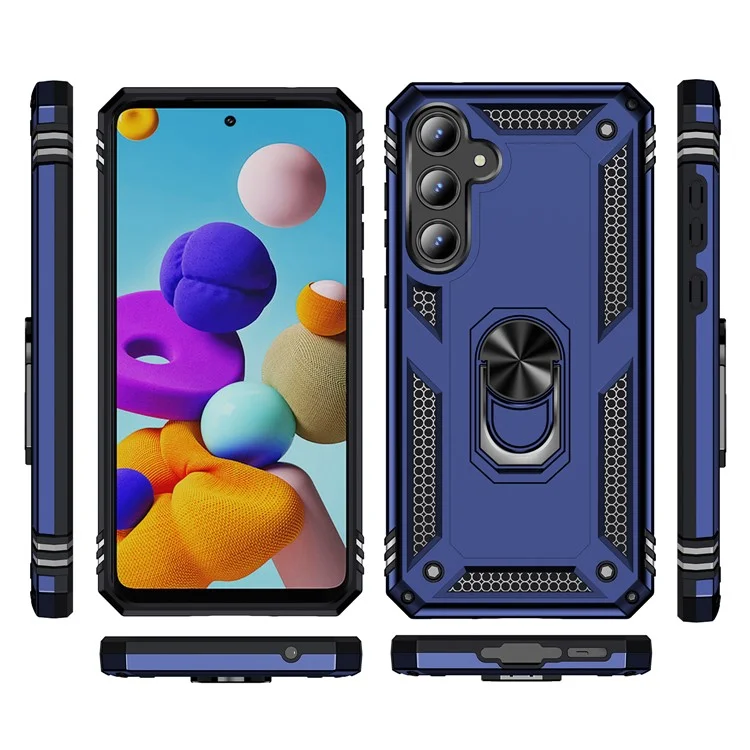 For Samsung Galaxy A55 5G Cell Phone Case Anti-scratch TPU+PC Cover with Ring Kickstand - Blue