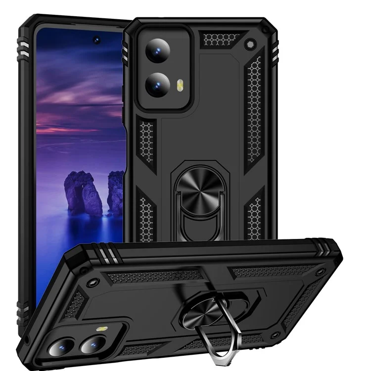 Para Motorola Moto G Play 5G (2024) Case PC+TPU Teléfono Anti-drop Portada Con Kickstand - Negro