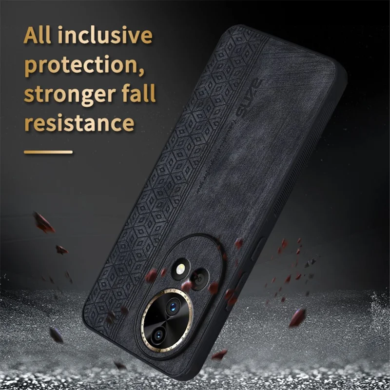 AZNS For Huawei nova 12 Pro 5G Cell Phone Case Anti-scratch PU Leather Coated TPU Back Cover - Black