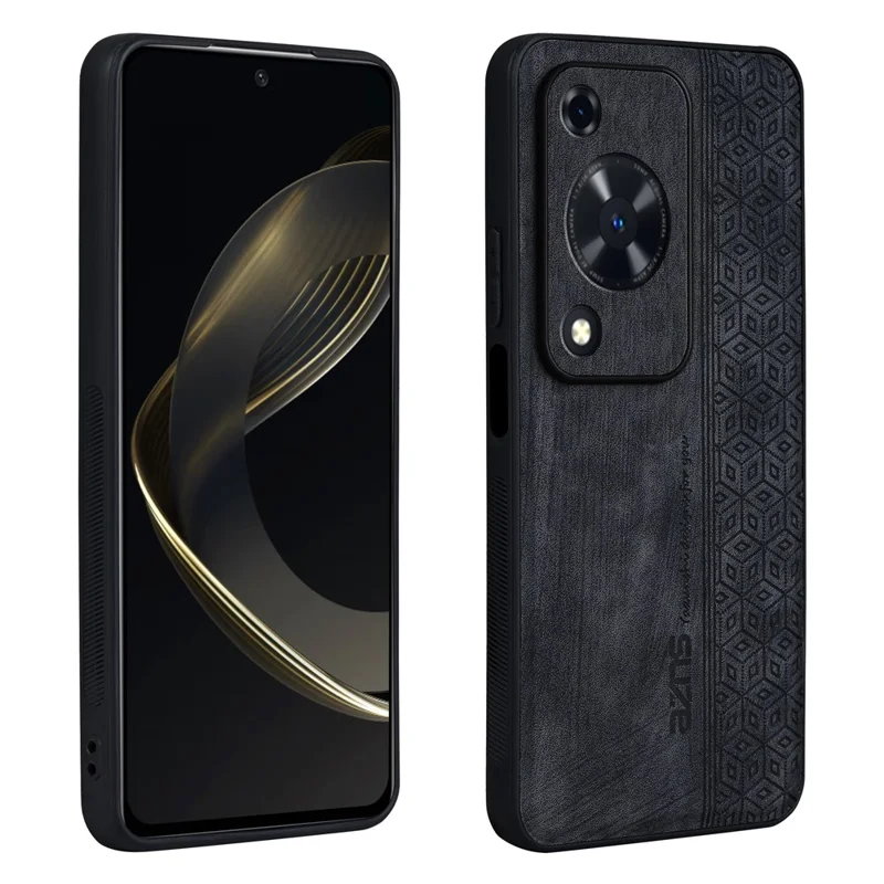 AZNS til Huawei Enjoy 70 4G / nova Y72 4G Case med præget mønster i PU-læder+TPU beskyttende telefoncover - Sort