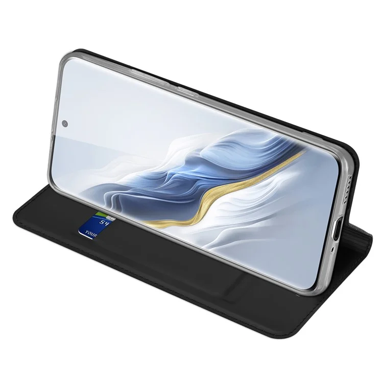 DUX DUCIS Skin Pro Series For Honor Magic6 5G Leather Case Card Slot Phone Stand Cover - Black