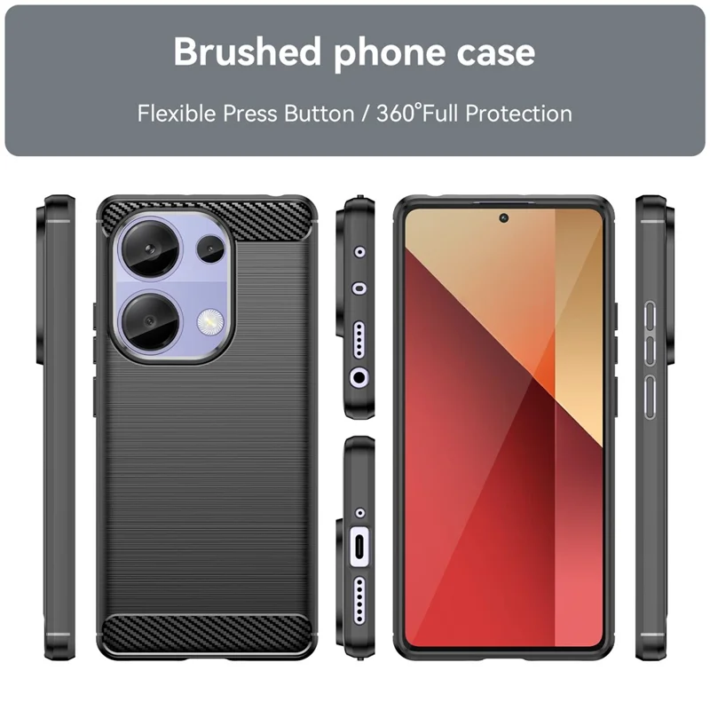 For Xiaomi Redmi Note 13 Pro 4G / Poco M6 Pro 4G Case Carbon Fiber Texture TPU Phone Cover - Black