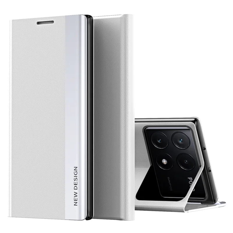 For Xiaomi Poco X6 Pro 5G / Redmi K70E 5G Case Electroplating Foldable Stand Phone Cover - White