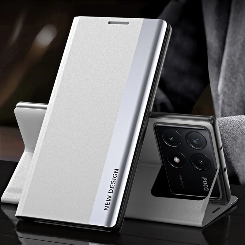 For Xiaomi Poco X6 Pro 5G / Redmi K70E 5G Case Electroplating Foldable Stand Phone Cover - White