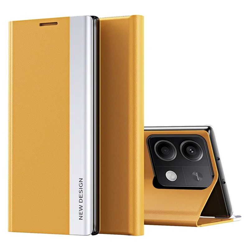 For Xiaomi Redmi Note 13 5G Phone Cover PC Shell+Leather Scratch-proof Case - Yellow