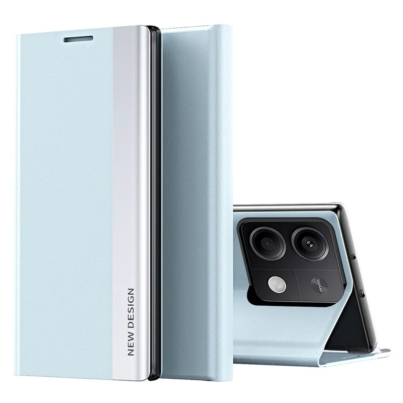 غطاء واقٍ لهاتف Xiaomi Redmi Note 13 Pro 5G / Poco X6 5G مع حامل مقاوم للسقوط من مادة البولي كربونات والجلد - أزرق سماوي