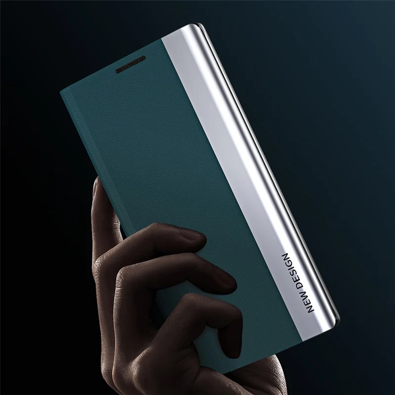 غطاء واقٍ لهاتف Xiaomi Redmi Note 13 Pro 5G / Poco X6 5G مع حامل مقاوم للسقوط من مادة البولي كربونات والجلد - أزرق سماوي