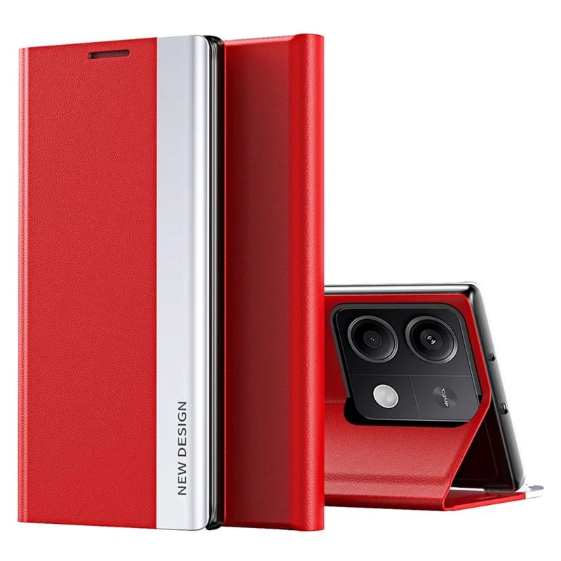 Ställbar skyddsburk till Xiaomi Redmi Note 13 Pro 5G / Poco X6 5G, slagsäker PC+läder mobilhölse - Röd