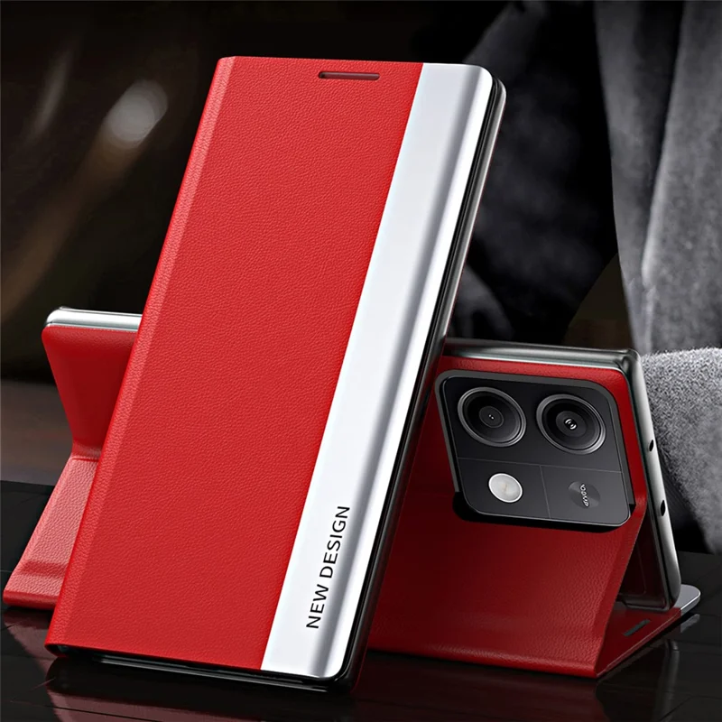 Ställbar skyddsburk till Xiaomi Redmi Note 13 Pro 5G / Poco X6 5G, slagsäker PC+läder mobilhölse - Röd